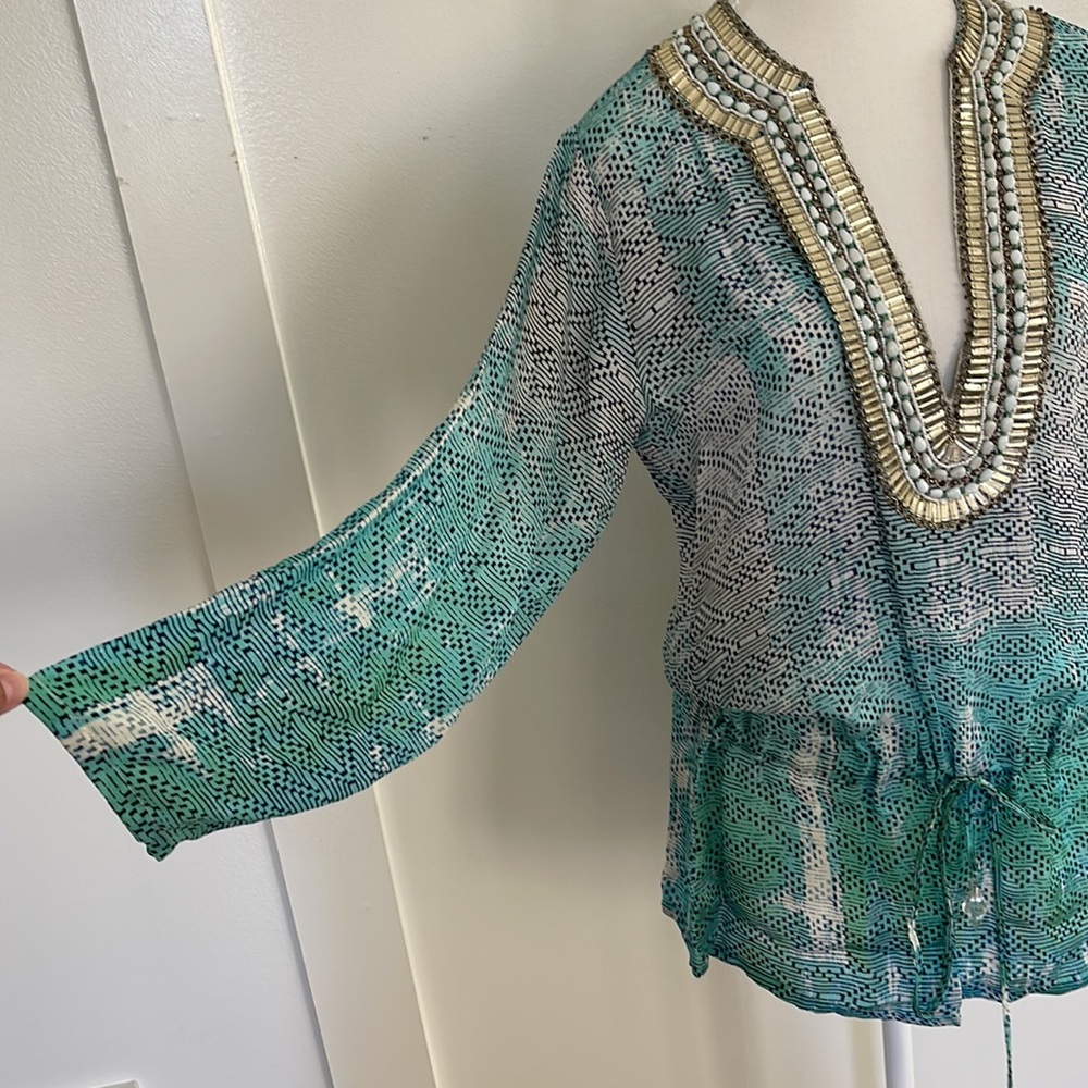 TAJ by Sabrina Crippa silk beaded tunic top - Picture 4 of 7